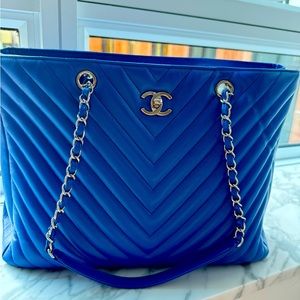 Authentic Chanel Classic Timeless tote in cobalt blue in pristine condition.